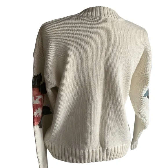 Mexx Sweater 100% Cotton Floral Motifs Jacquard 80s 90s MultiColor Pink Cream S - Picture 8 of 11